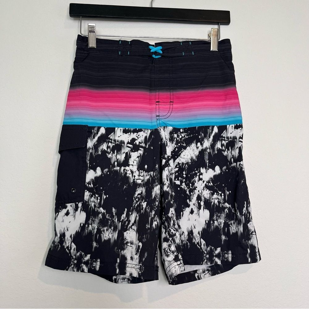 Wonder Nation Boys Swim trunks XL 14-16 Tie-dye Black pink Blue